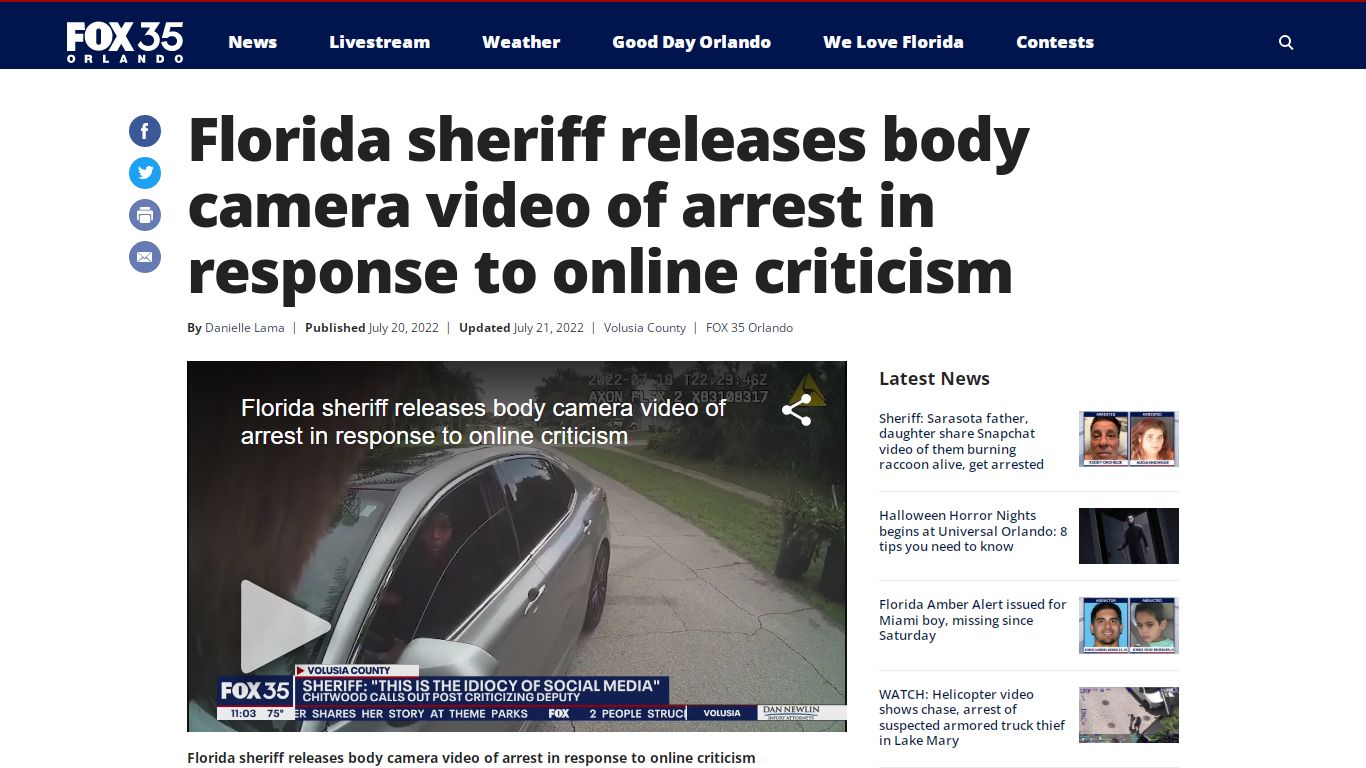 Florida sheriff releases body camera video of arrest in response to ...